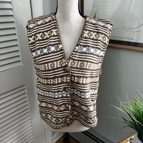 Vintage 90s ROO CROSSING Womens Sweater Vest Cottage Retro Ramie Cotton LARGE - Picture 1 of 9